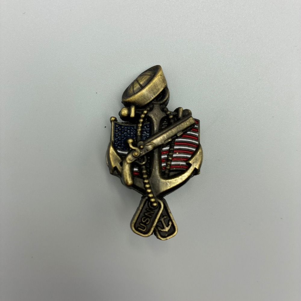 US Navy USN Anchor Flintlock Pistol Sailor Hat Dog Tag Antique Bronze Enamel Pin
